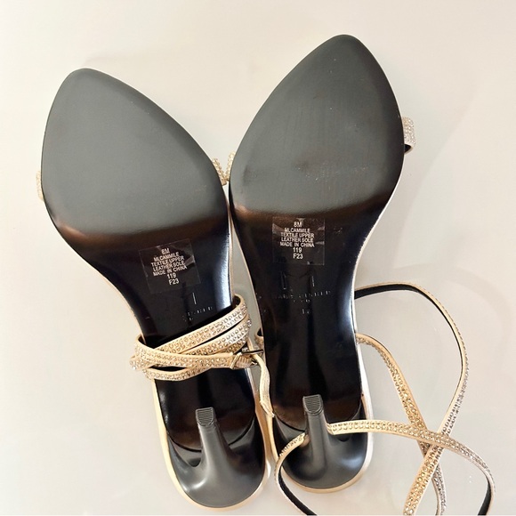 Marc Fisher Camille Gold Rhinestone Ankle Wrap Stiletto Heels 8 Holiday - Picture 12 of 12